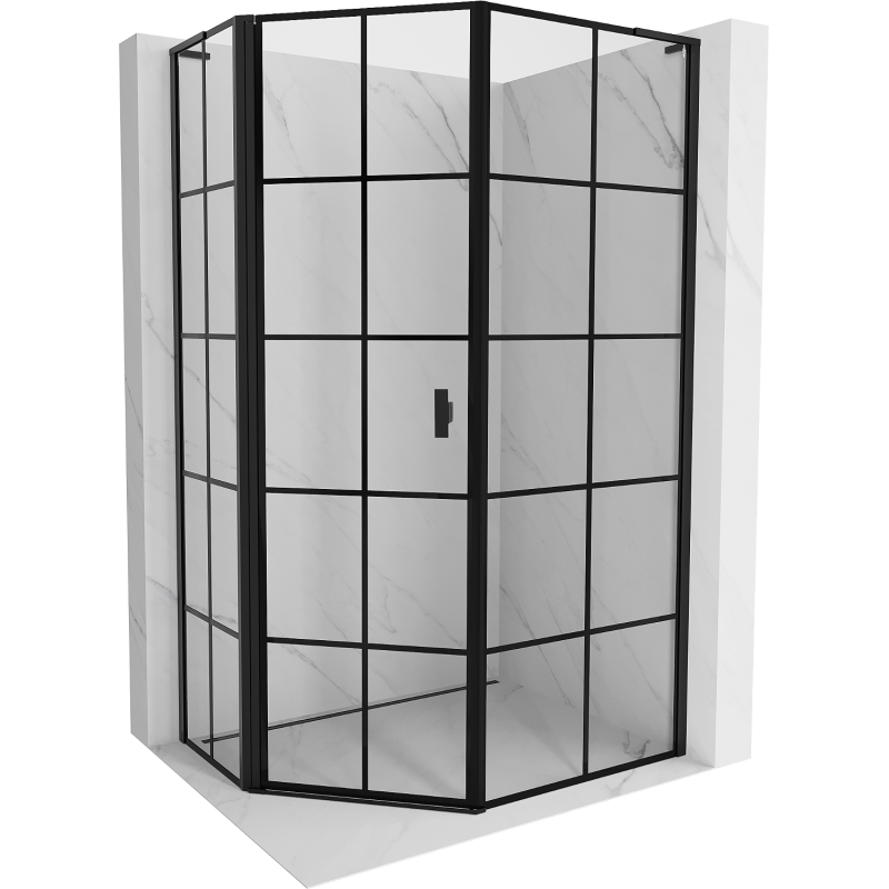 Mexen Mist L ötszögletű aszimmetrikus balos nyíló zuhanykabin 80 x 90 cm, fekete rács, fekete - 8A8L-080-090-70-77-L
