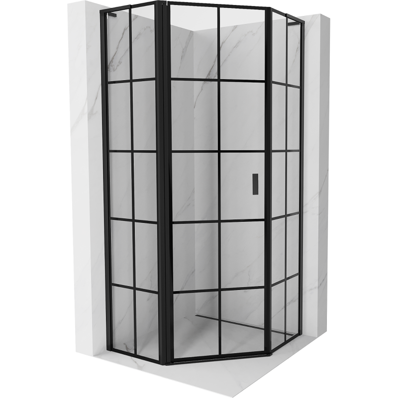 Mexen Mist L ötszögletű, balra nyíló zuhanykabin 90 x 90 cm, fekete rács, fekete - 8A8L-090-090-70-77-L