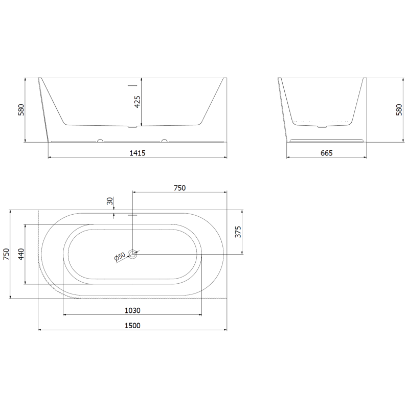Mexen Silo szabadon álló sarokkád jobb bordázott 150 x 75 cm, fehér/fekete, rózsaszín arany túlfolyó - 52891507575P-60