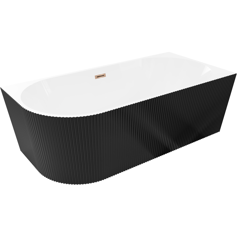 Mexen Silo cadă freestanding colț dreapta canelată 150 x 75 cm, alb/negru, preaplin aur roz - 52891507575P-60