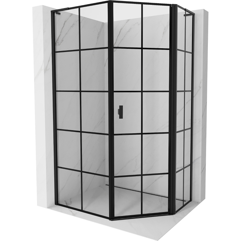 Mexen Mist L ötszögletű aszimmetrikus jobbos zuhanykabin 80 x 90 cm, fekete rács, fekete - 8A8L-080-090-70-77-P