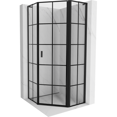 Mexen Mist L ötszögletű zuhanykabin jobbos nyíló ajtóval 90 x 90 cm, fekete rács, fekete - 8A8L-090-090-70-77-P