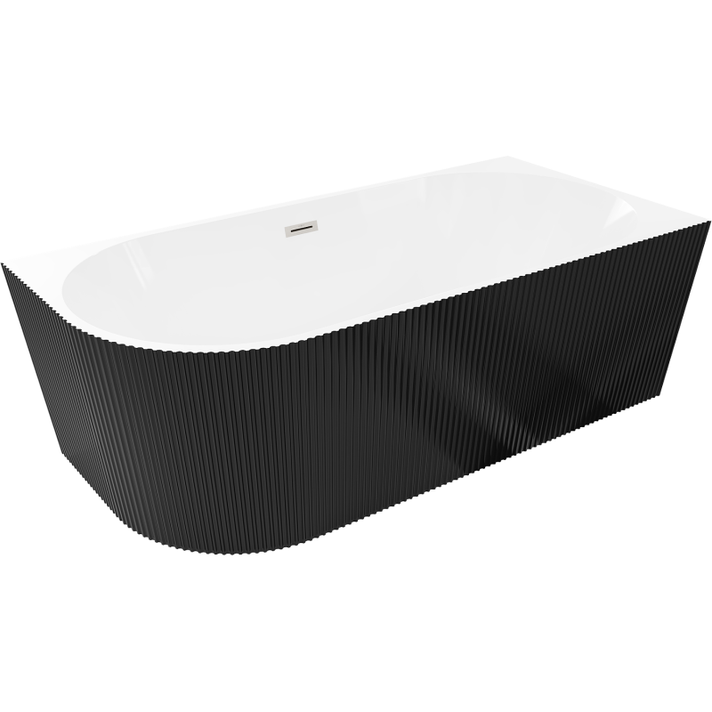 Mexen Silo szabadon álló sarok fürdőkád jobb oldali bordázott 150 x 75 cm, fehér/fekete, matt nikkel túlfolyó - 52891507575P-97