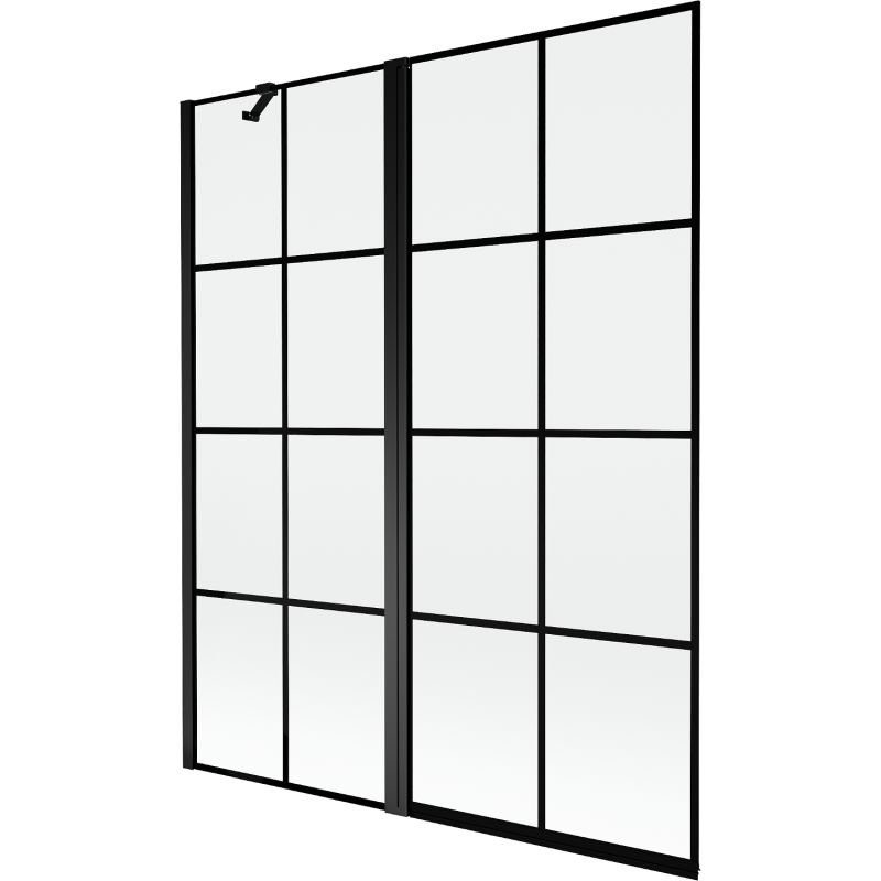 Mexen Mist 2-szárnyas bal oldali fürdőszobai paraván 140 x 150 cm, fekete rács, fekete - 8A9-140-011-70-77-L