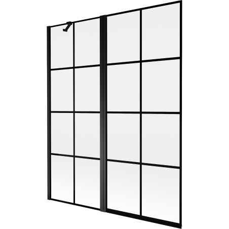 Mexen Mist 2-szárnyas bal oldali fürdőszobai paraván 140 x 150 cm, fekete rács, fekete - 8A9-140-011-70-77-L