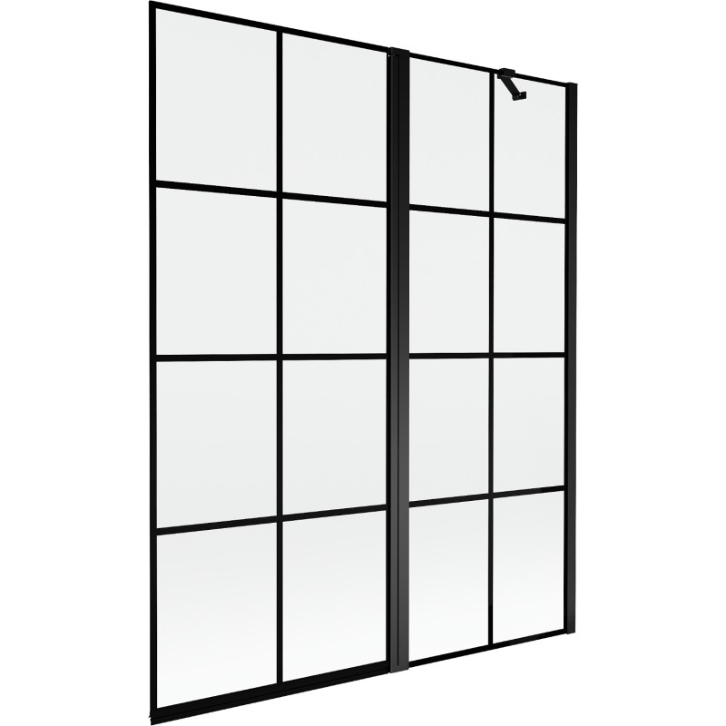 Mexen Mist kétszárnyú jobb oldali kádparaván 140 x 150 cm, fekete rács, fekete - 8A9-140-011-70-77-P