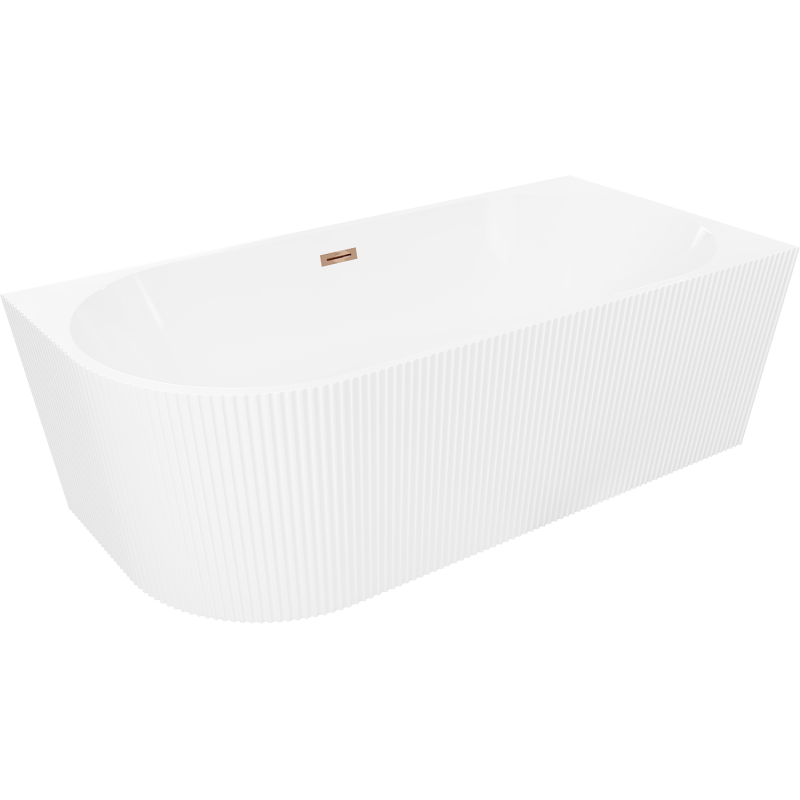 Mexen Silo szabadon álló sarokkád jobb bordázott 170 x 80 cm, fehér, túlfolyó rózsaarany - 52891708000P-60