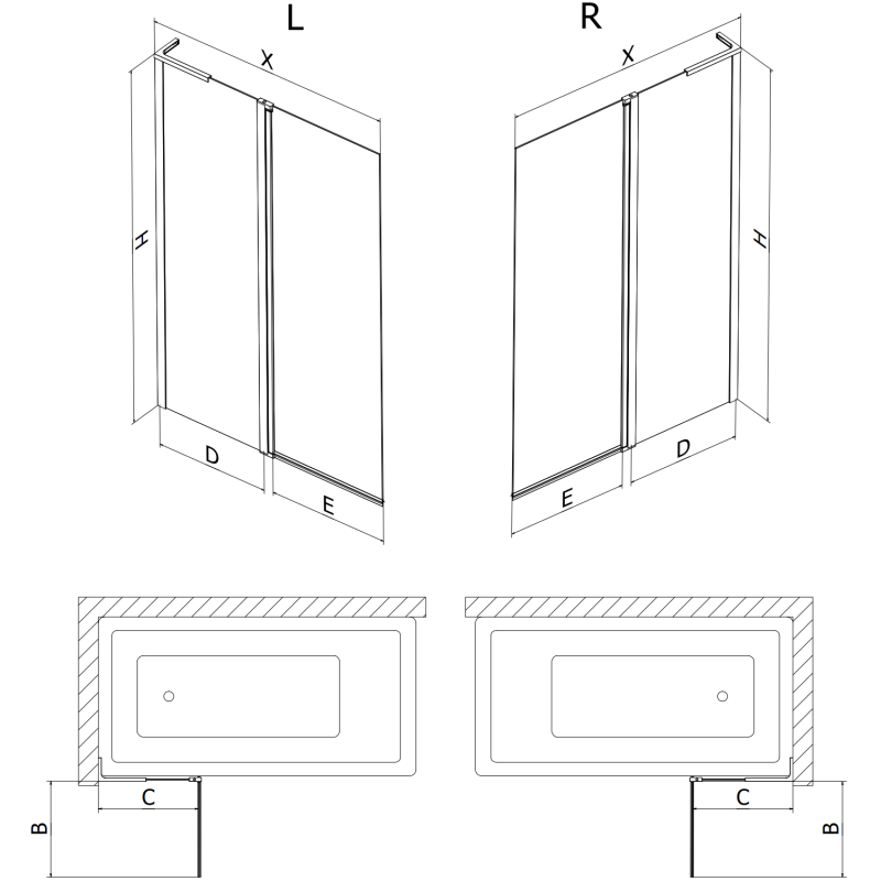 Mexen Mist L ecran de baie 2-panouri 110 x 150 cm, transparent, cupru periat - 8A9L-110-011-65-00