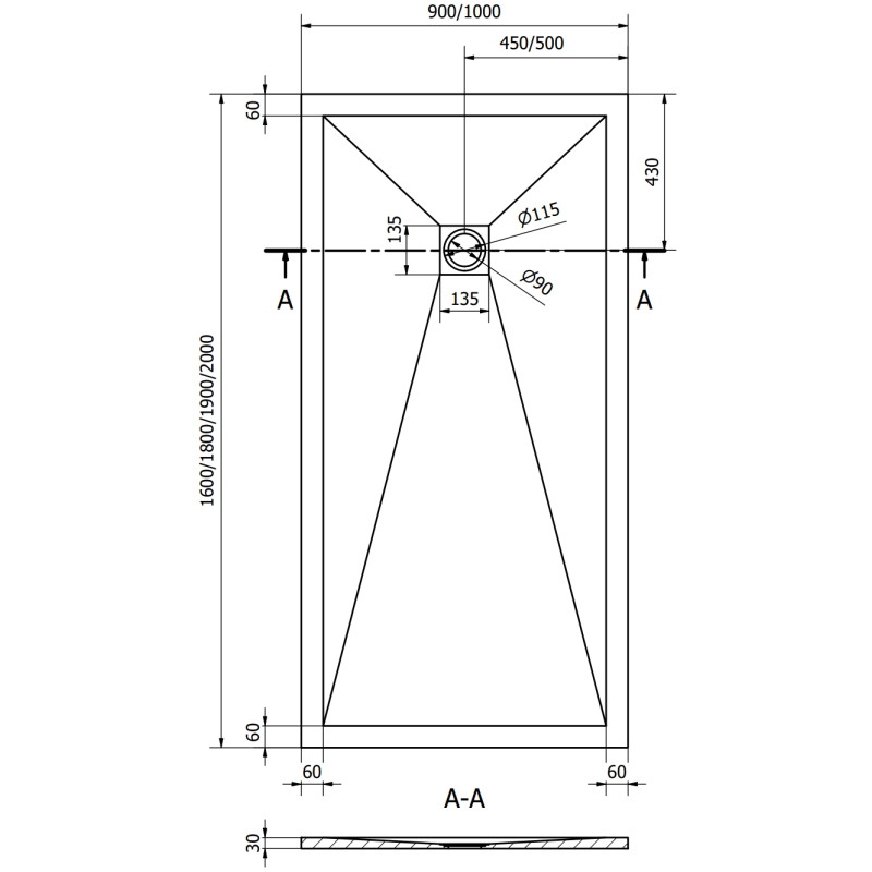 Mexen Stone+ 160 x 90 cm-es téglalap alakú kompozit zuhanytálca, fehér - 44109016