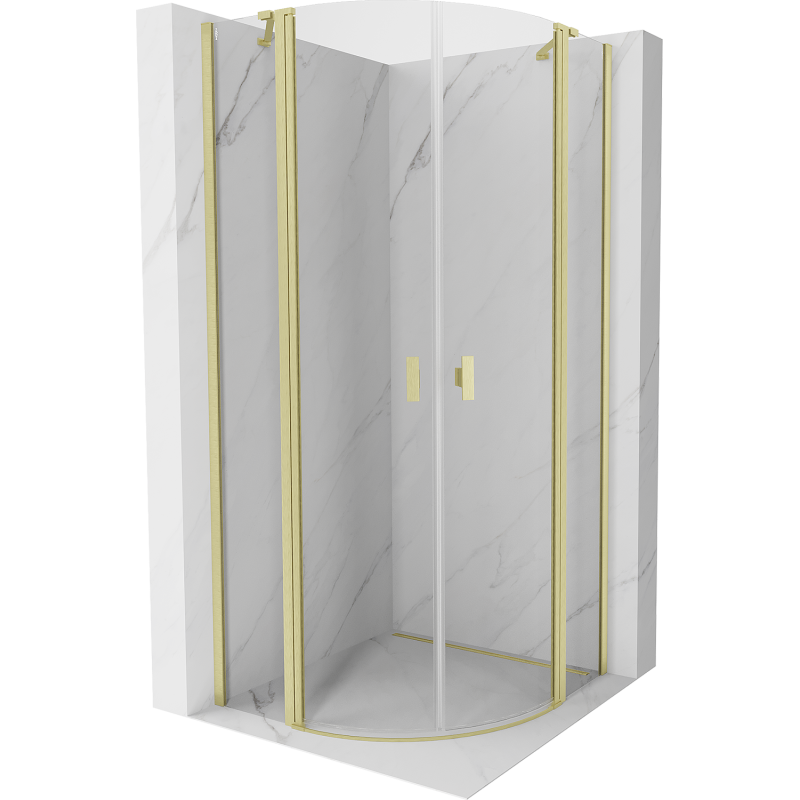 Cabină de duș semicirculară Mexen Mist cu balamale 80 x 80 cm, transparent, auriu periat - 8A32-080-080-55-00