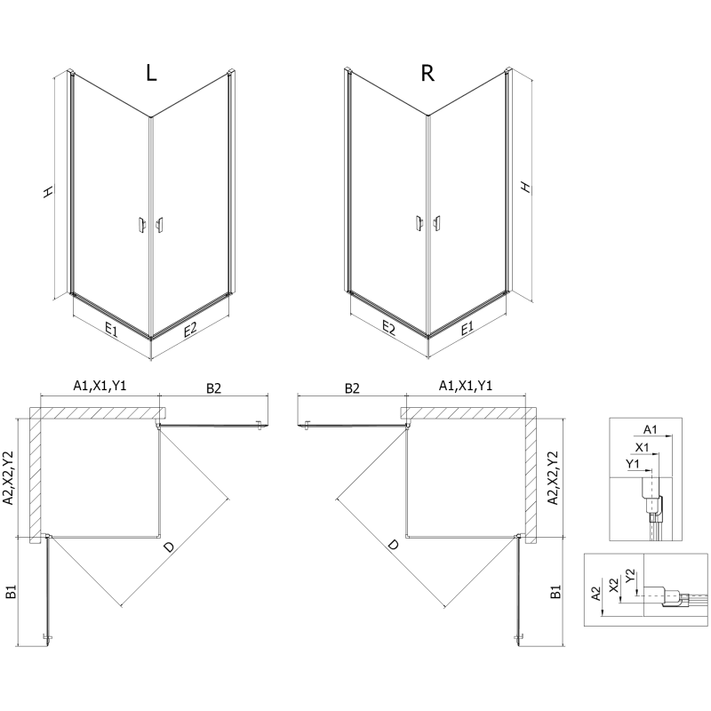 Mexen Mist-B Duo cabină de duș pivotantă 90 x 75 cm, transparent, auriu - 8A2-090-075-50-00