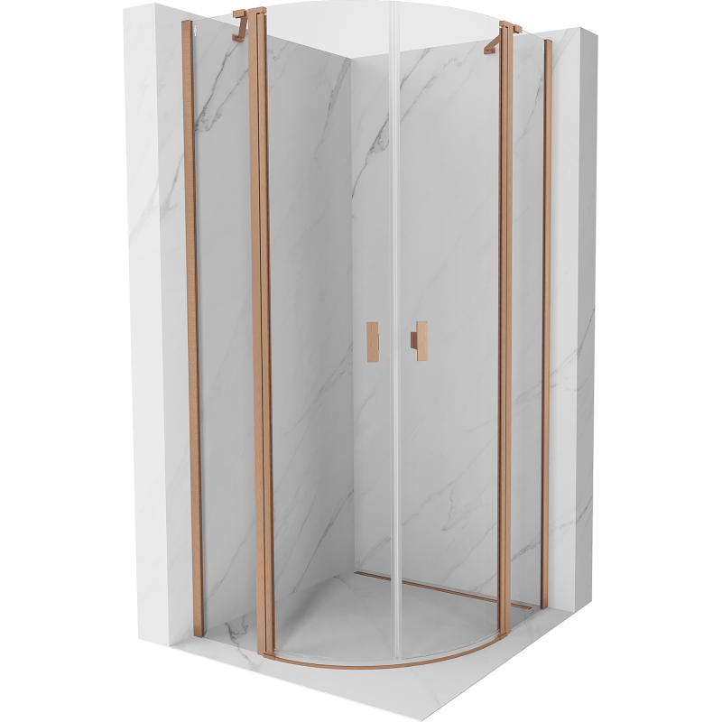 Mexen Mist cabină de duș semirotundă cu ușă batantă 80 x 80 cm, transparent, cupru periat - 8A32-080-080-65-00