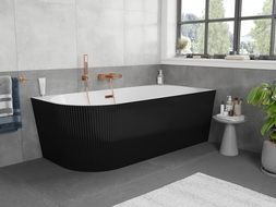 Mexen Silo cadă de baie freestanding colț dreapta canelată 170 x 80 cm, alb/negru, preaplin aur roz - 52891708075P-60