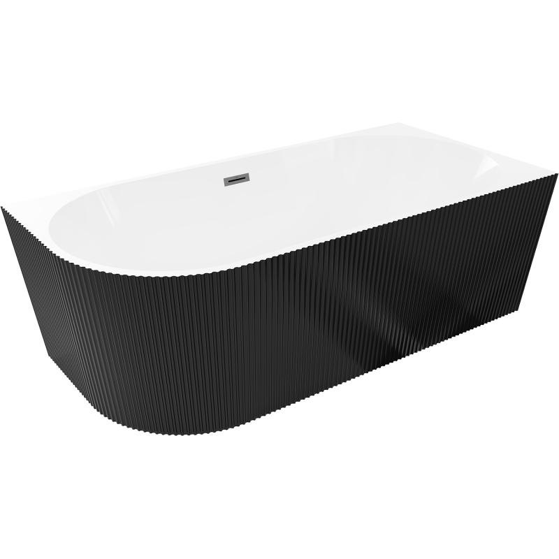 Mexen Silo szabadon álló sarokkád jobb oldali bordázott 170 x 80 cm, fehér/fekete, gun gray kefés túlfolyó - 52891708075P-66