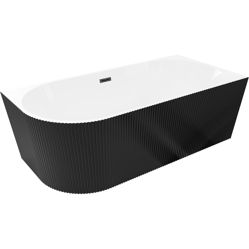 Mexen Silo szabadon álló sarokkád jobb bordázott 170 x 80 cm, fehér/fekete, fekete túlfolyó - 52891708075P-70