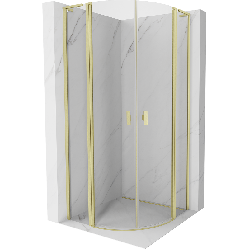 Mexen Mist L cabină de duș semirotundă pivotantă 100 x 100 cm, transparentă, aurie periată - 8A32L-100-100-55-00