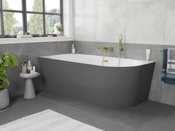 Mexen Silo cadă de baie freestanding colț stânga striată 150 x 75 cm, alb/gri, preaplin auriu periat - 52891507562L-55