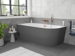 Mexen Silo szabadon álló bal sarokkád, bordázott 150 x 75 cm, fehér/szürke, réz túlfolyó kefélt - 52891507562L-65