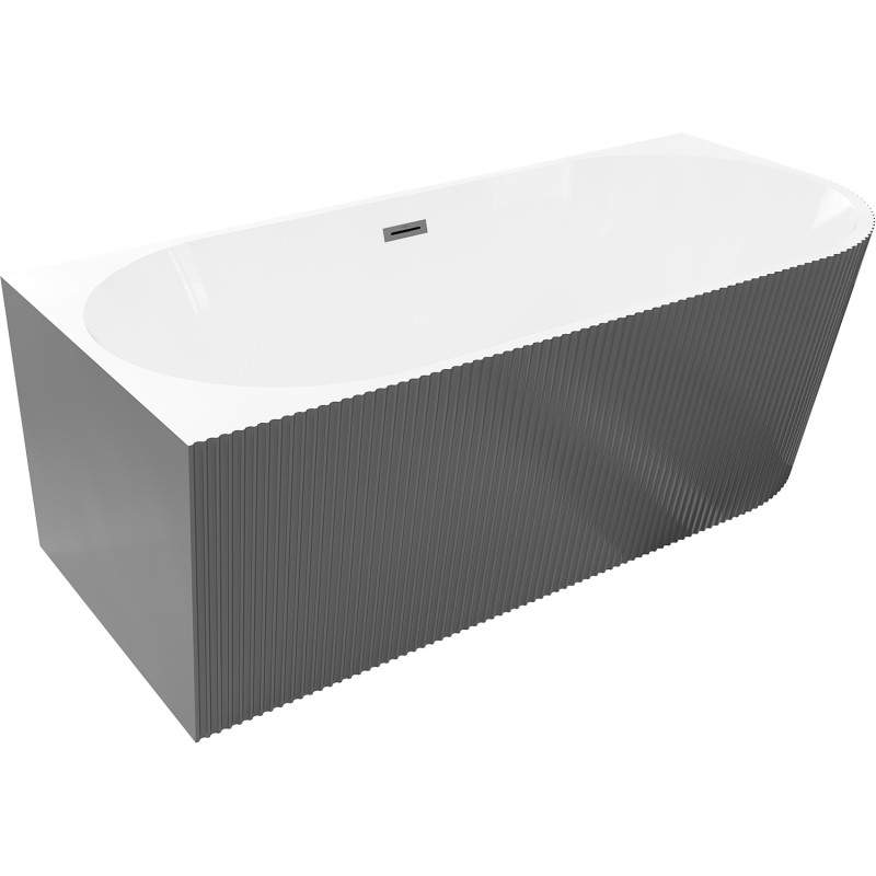 Mexen Silo cadă de baie freestanding colțar stânga cu striații 150 x 75 cm, alb/gri, preaplin gri gun periat