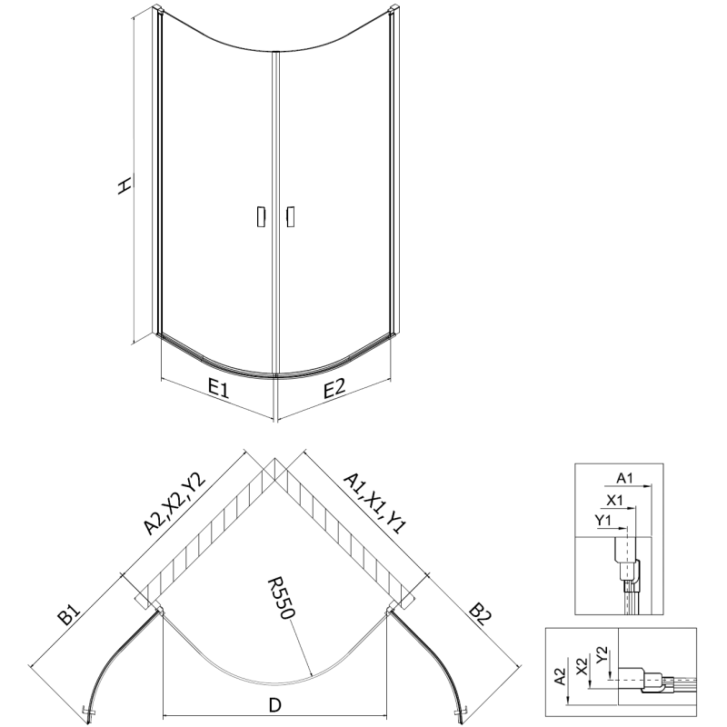 Mexen Mist cabină de duș semicirculară pivotantă 80 x 80 cm, transparentă, aurie - 8A31-080-080-50-00