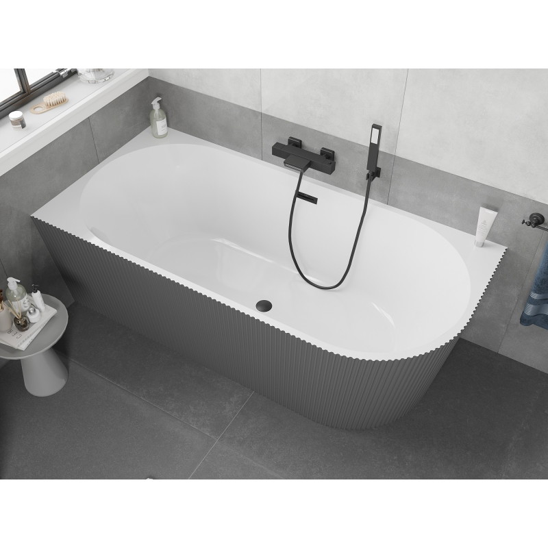 Mexen Silo cadă de baie freestanding unghiulară stânga, riflată 150 x 75 cm, albă/gri, preaplin negru - 52891507562L-70