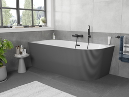 Mexen Silo cadă de baie freestanding colț stâng canelată 150 x 75 cm, alb/gri, preaplin negru - 52891507562L-70
