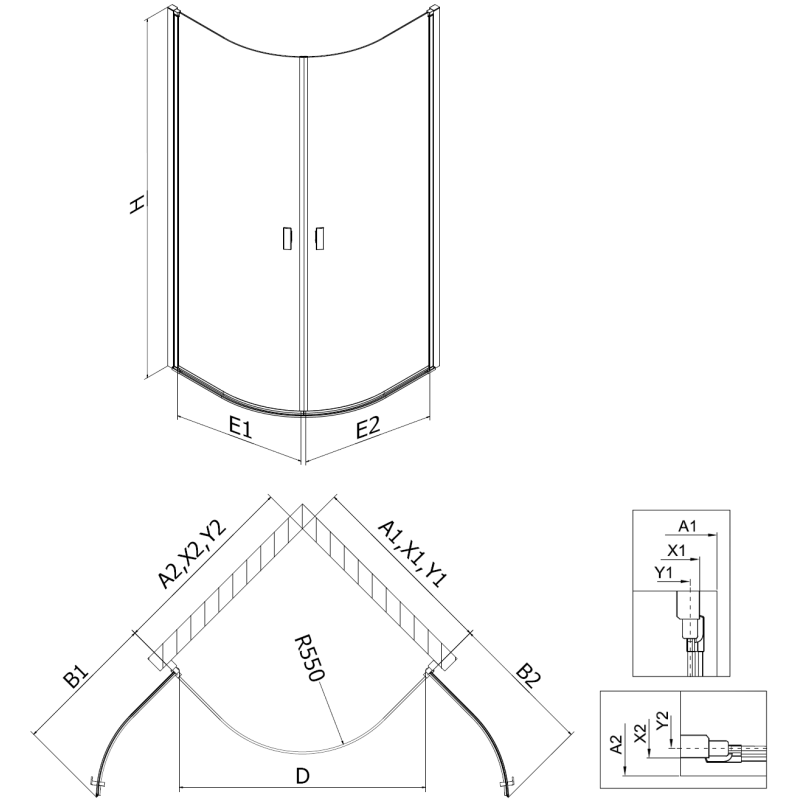 Mexen Mist cabină de duș semirotundă batantă 90 x 90 cm, transparent, auriu periat - 8A31-090-090-55-00