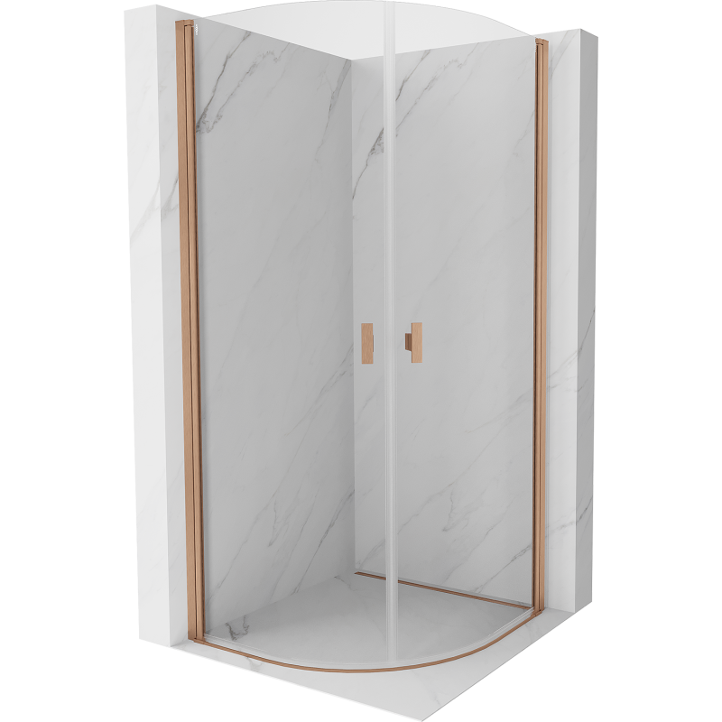 Mexen Mist félköríves zuhanyfülke, nyíló ajtóval 90 x 90 cm, átlátszó, polírozott réz - 8A31-090-090-65-00