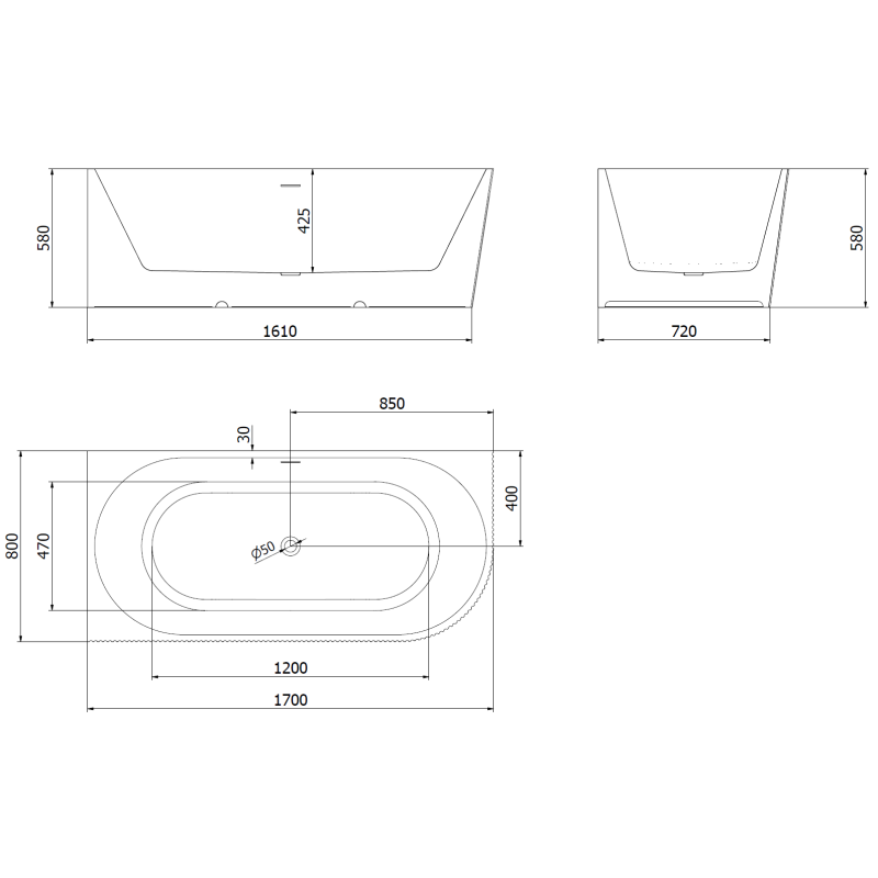 Mexen Silo cadă de baie freestanding colț stânga canelată 170 x 80 cm, alb/gri, preaplin auriu - 52891708062L-50
