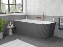 Mexen Silo cadă de baie freestanding colț stânga striată 170 x 80 cm, alb/gri, preaplin cupru periat - 52891708062L-65