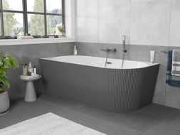 Mexen Silo cadă de baie freestanding colț stânga striată 170 x 80 cm, alb/gri, preaplin gun gray periat - 52891708062L-66