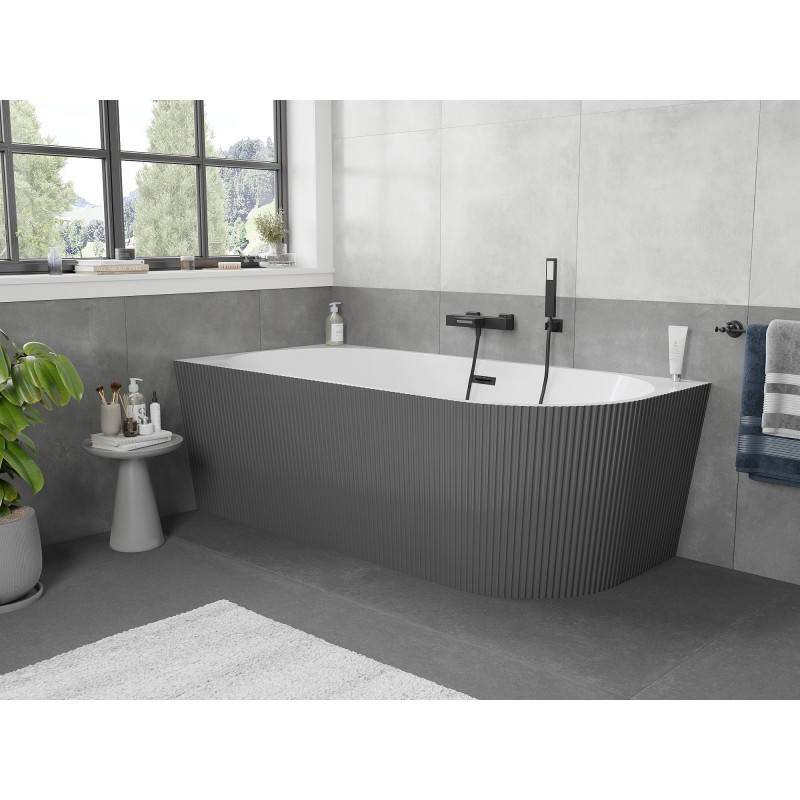 Mexen Silo szabadon álló sarokkád bal ryflowana 170 x 80 cm, fehér/szürke, fekete túlfolyó - 52891708062L-70