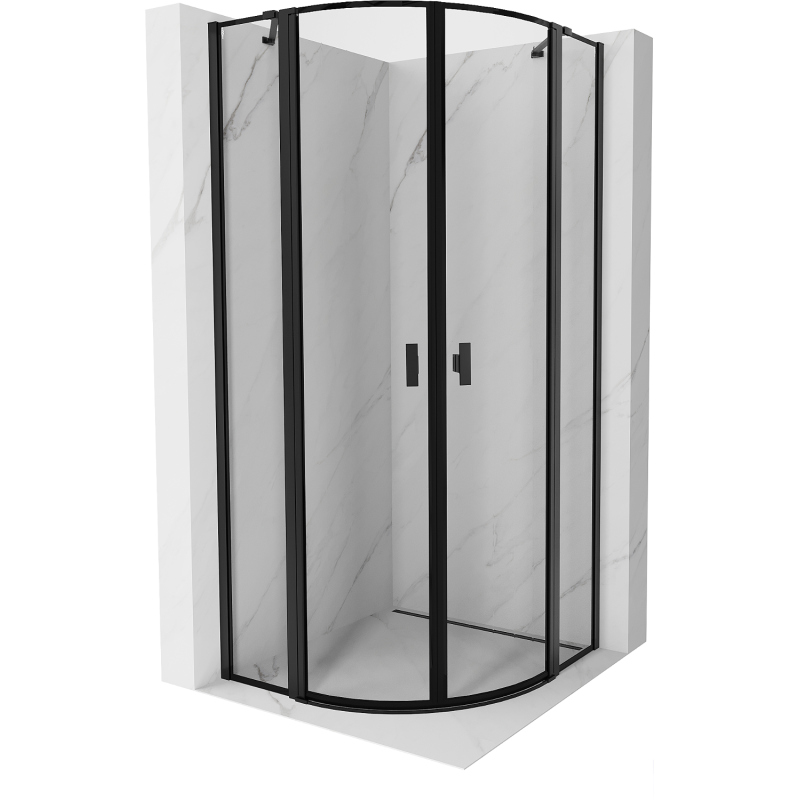 Mexen Mist cabina de duș semicirculară cu ușă batantă 100 x 100 cm, ramă neagră, neagră - 8A32-100-100-70-70