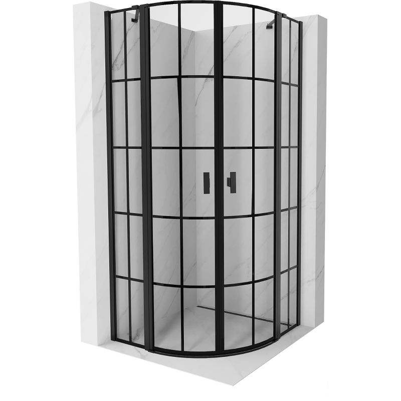 Mexen Mist félköríves zuhanykabin, 90 x 90 cm, fekete rácsos, fekete - 8A32-090-090-70-77