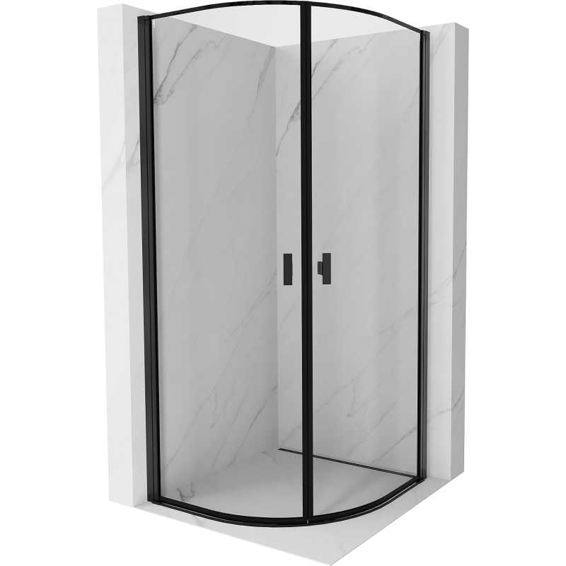 Mexen Mist cabină de duș semirotundă cu ușă pivotantă 90 x 90 cm, cadru negru, negru - 8A31-090-090-70-70