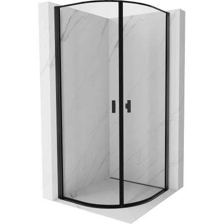 Mexen Mist cabină de duș semirotundă cu ușă pivotantă 90 x 90 cm, cadru negru, negru - 8A31-090-090-70-70