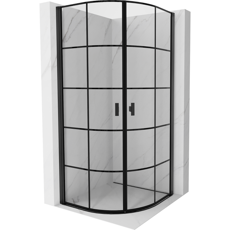 Mexen Mist cabină de duș semirotundă cu uși batante 80 x 80 cm, grilaj negru, negru - 8A31-080-080-70-77