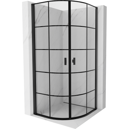 Mexen Mist cabină de duș semirotundă cu uși batante 80 x 80 cm, grilaj negru, negru - 8A31-080-080-70-77