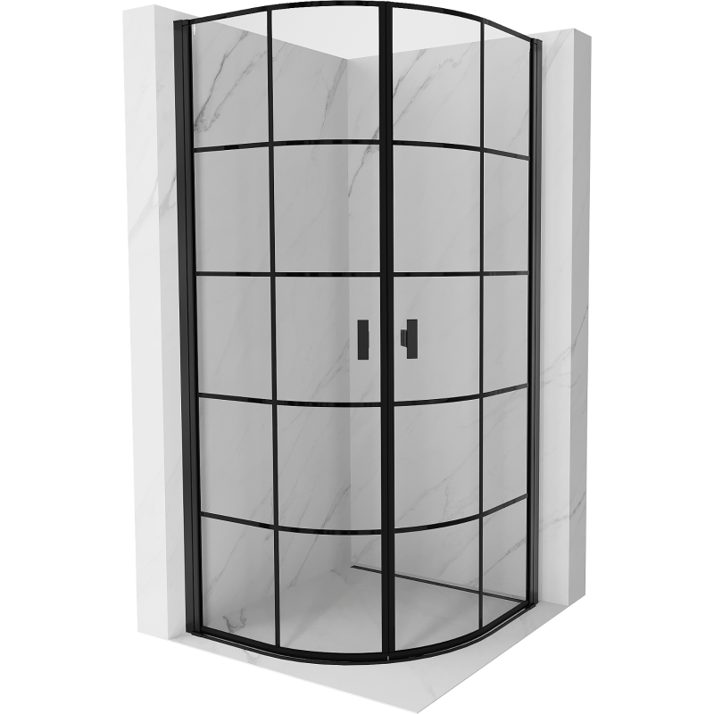 Mexen Mist cabină de duș semicirculară cu ușă batantă 90 x 90 cm, grilaj negru, neagră - 8A31-090-090-70-77