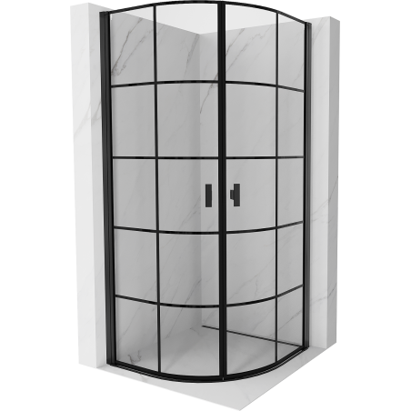Mexen Mist cabină de duș semicirculară cu ușă batantă 90 x 90 cm, grilaj negru, neagră - 8A31-090-090-70-77