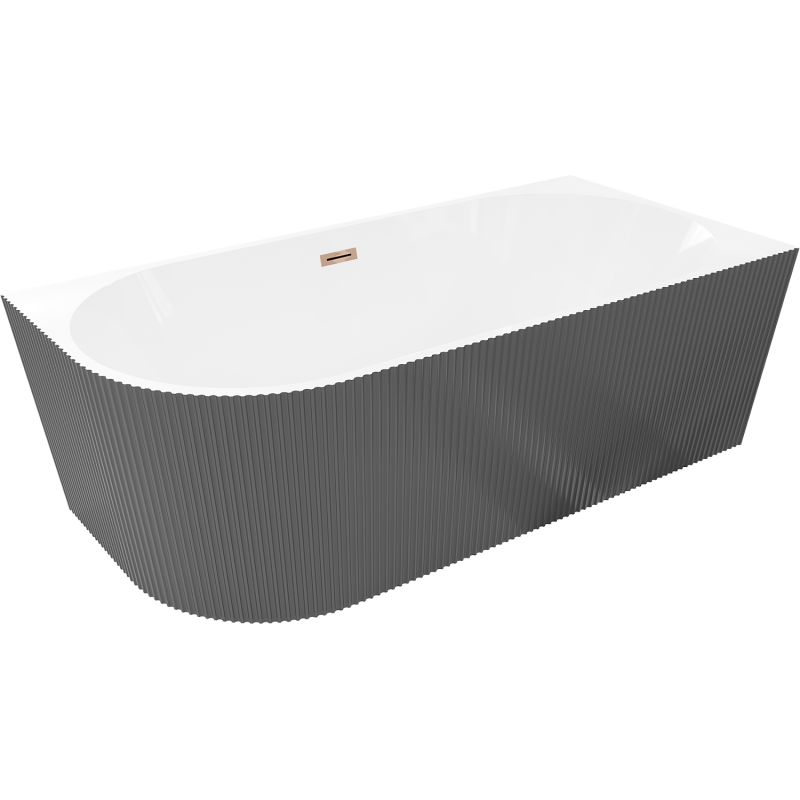 Mexen Silo szabadon álló sarokkád jobb oldalű rovátkolt 150 x 75 cm, fehér/szürke, túlfolyó rózsaarany - 52891507562P-60