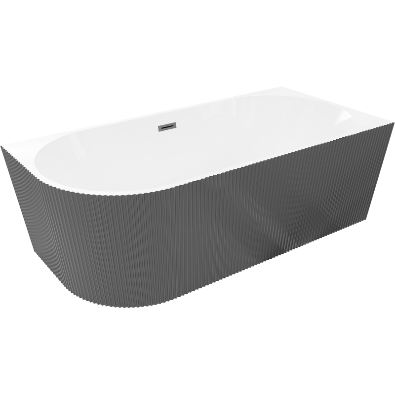 Mexen Silo szabadon álló sarok bal bordázott kád 150 x 75 cm, fehér/szürke, gun gray szálcsiszolt túlfolyóval