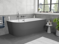 Mexen Silo cadă de baie freestanding colț dreapta striată 150 x 75 cm, alb/gri, preaplin gun gray periat - 52891507562P-66