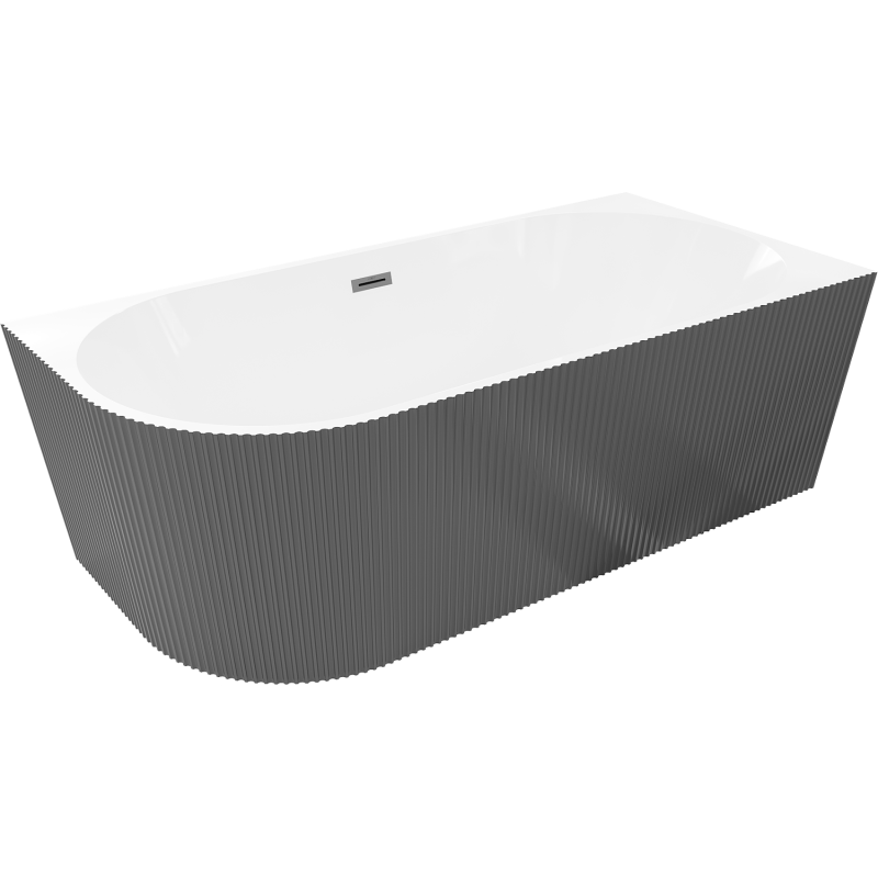 Mexen Silo szabadon álló sarok jobb oldali bordázott kád 150 x 75 cm, fehér/szürke, gun metal túlfolyó - 52891507562P-95