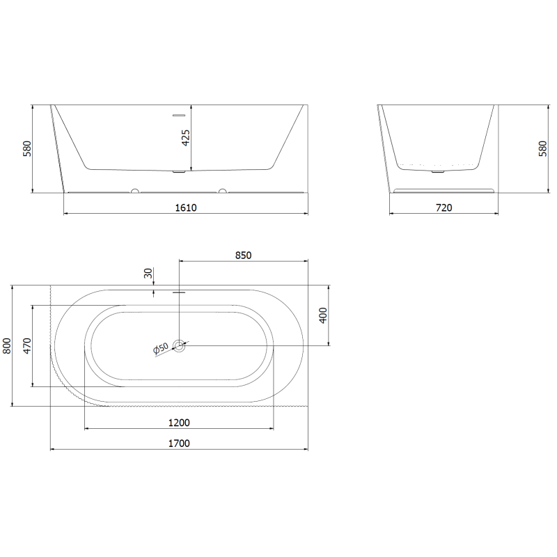 Mexen Silo cadă de baie freestanding colț dreapta striată 170 x 80 cm, alb/gri, preaplin crom - 52891708062P-01
