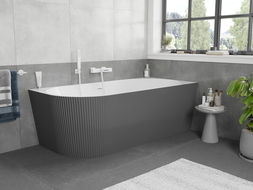 Mexen Silo cadă de baie freestanding de colț dreapta striată 170 x 80 cm, alb/gri, preaplin alb - 52891708062P-20