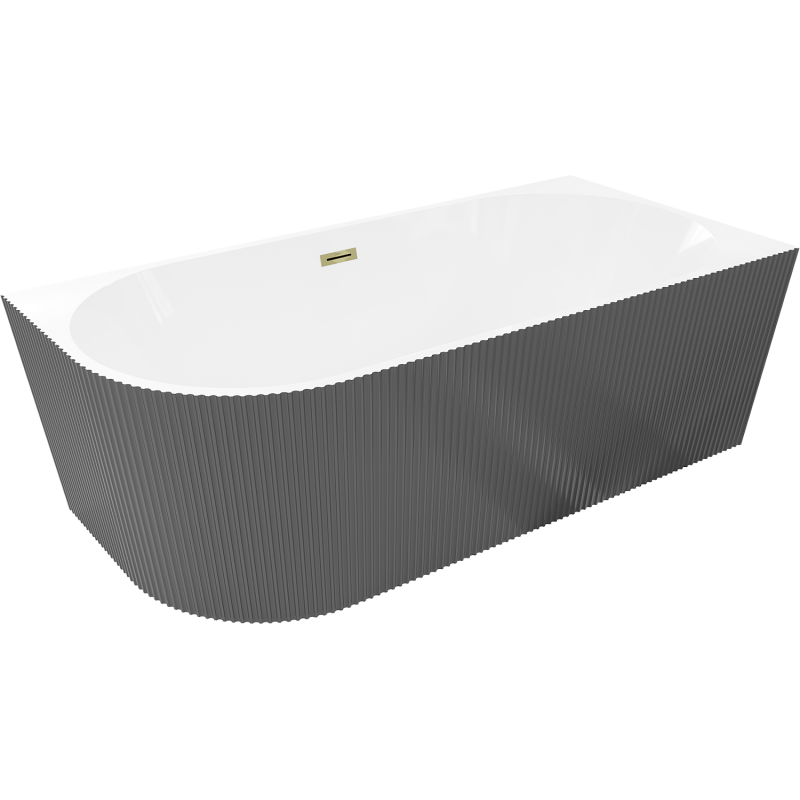 Mexen Silo szabadonálló sarokkád jobb bordázott 170 x 80 cm, fehér/szürke, arany túlfolyó - 52891708062P-50