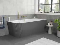 Mexen Silo cadă de sine stătătoare, colț dreapta, cu striații, 170 x 80 cm, alb/gri, preaplin auriu periat