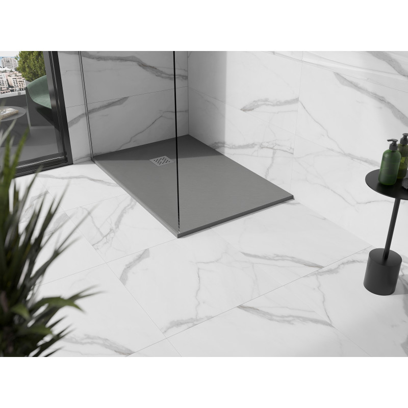 Mexen Stone+ téglalap alakú kompozit zuhanytálca 130 x 80 cm, szürke-beton - 44618013