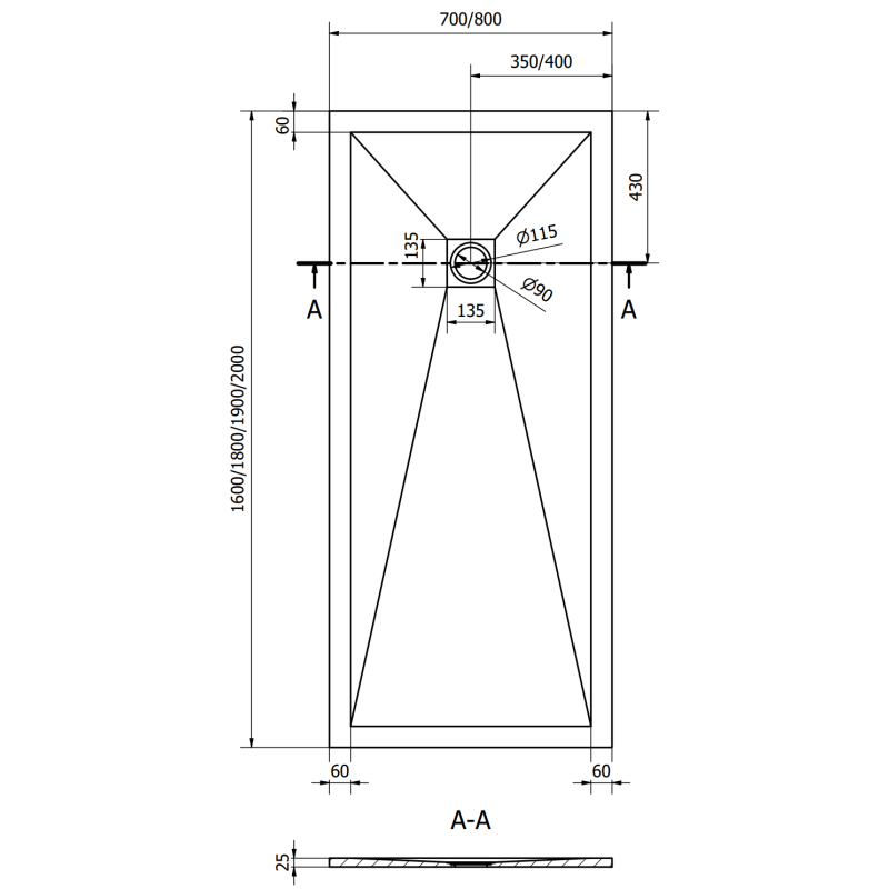 Mexen Stone+ téglalap alakú kompozit zuhanytálca 180 x 80 cm, szürke-beton - 44618018